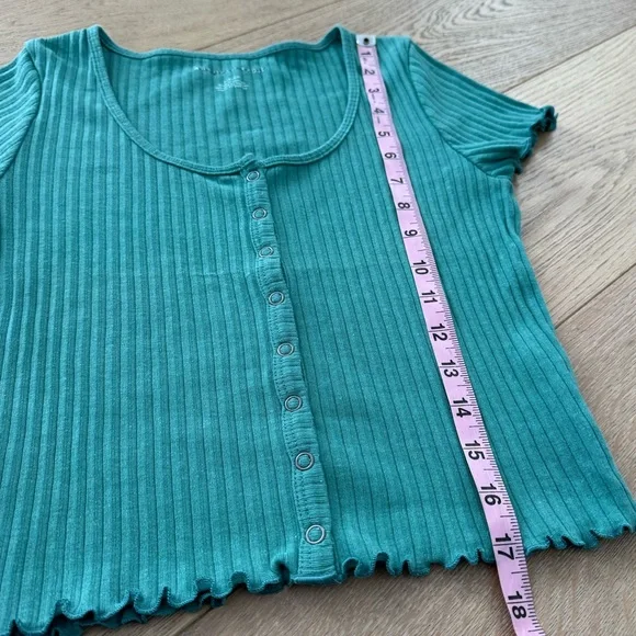 American Eagle Outfitters Teal Ribbed Crop Top Small - Picture 5 of 6